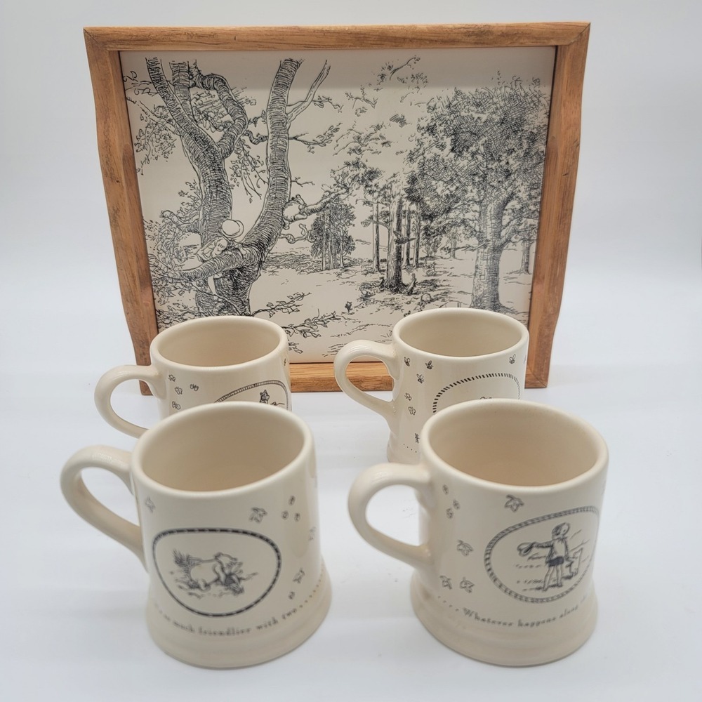 MICHEL Classic Pooh Winnie the Pooh Disney Mug Set with Wooden Tray Set